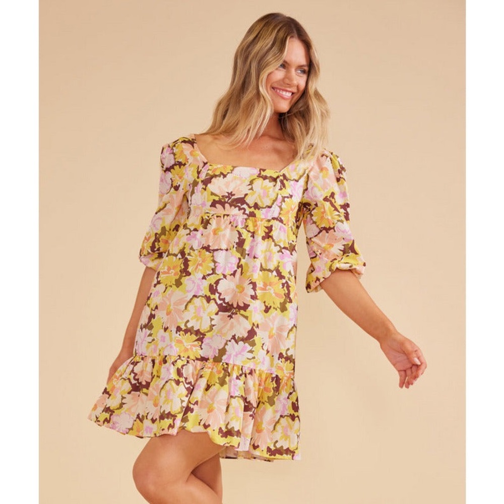 MINKPINK Bold Multi Floral Zoey Tie Back Poplin Mini Dress